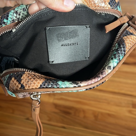 ALL SAINTS snake print bum bag Fanny pack belt bag python green & blue - Picture 7 of 8